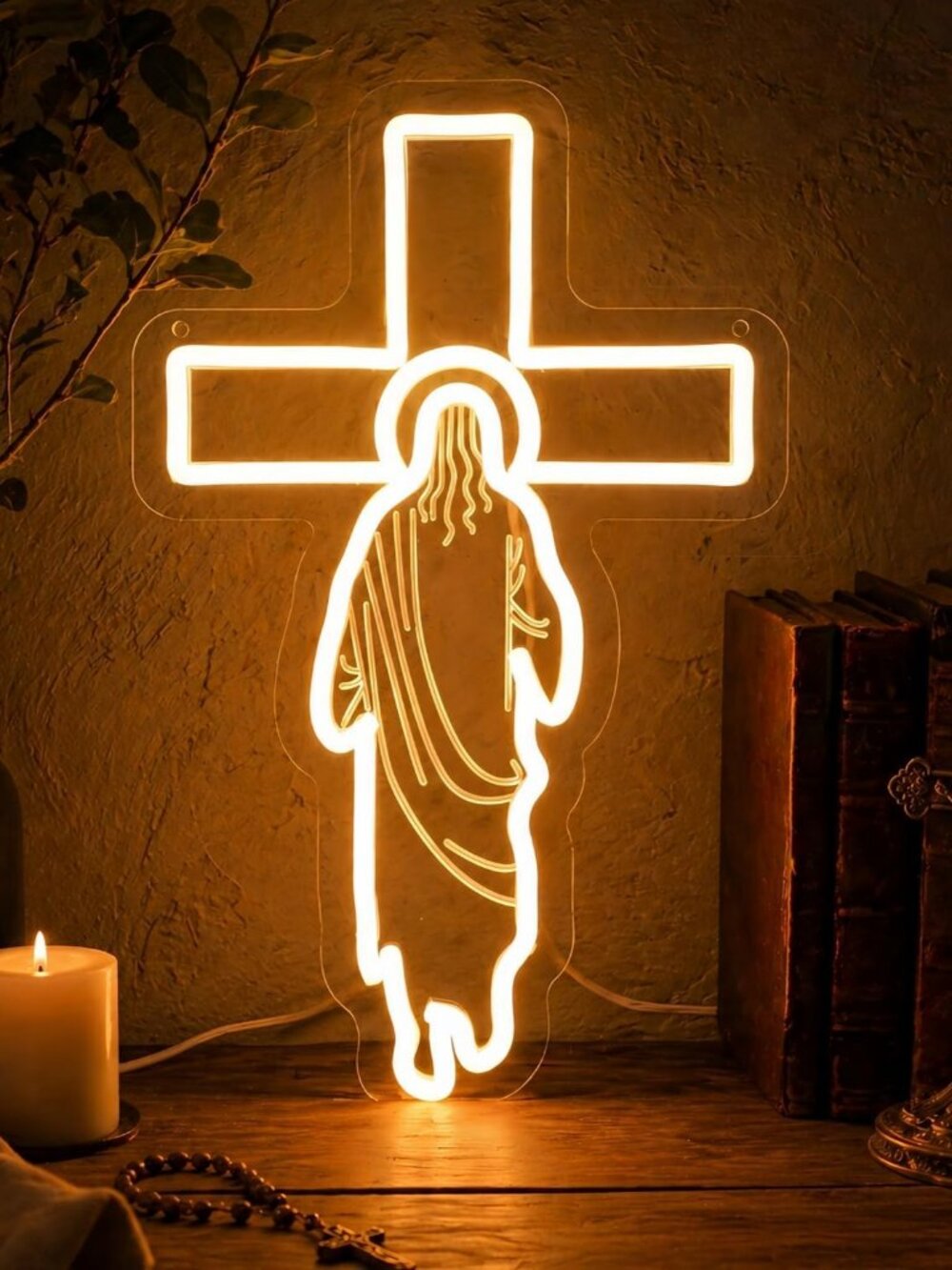 NEW Jesus & Cross Neon Sign, USB LED Christian Wall Light for Prayer Room Decor